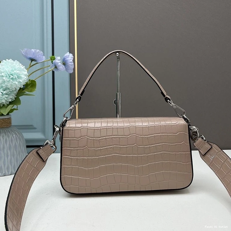 Affordable HOT Fendi Leather Medium Apricot Bag In Baguette Re-Edition Crocodile 0707